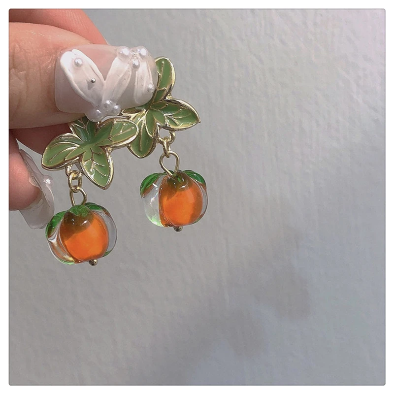 

2021 new popular and lovely glazed persimmon eardrop, Korea creative design fashion woman's earrings party gift jewelry