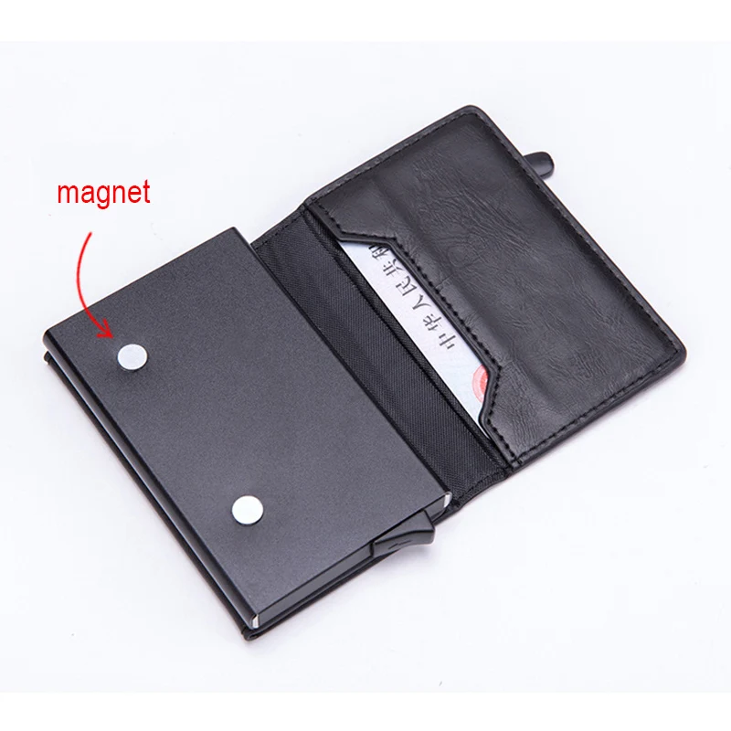 dienqi anti rfid id card holder case men leather metal wallet male coin purse women mini carbon credit card holder with zipper free global shipping