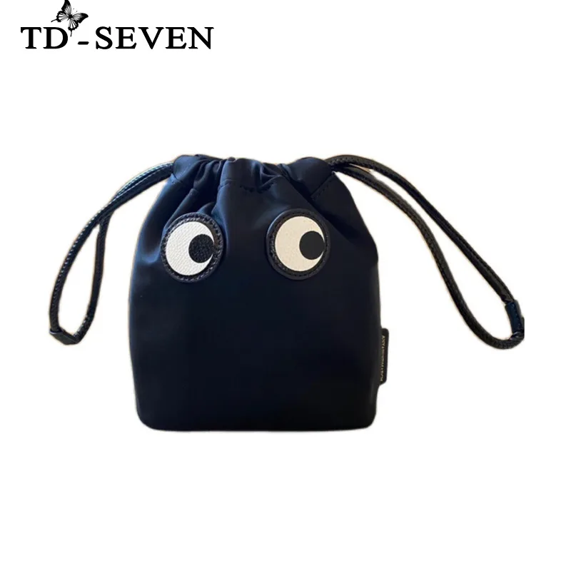 

Women Bag New Nylon Waterproof Storage Bag Light Drawstring Cosmetic Bag Cartoon Cute Big Eye Handbag Phone Bag Cosmetic Bag