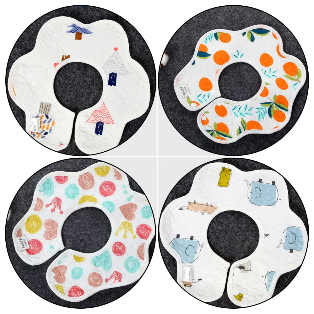 

4PCS Cotton Newborn Waterproof Bib 360 Snap Buckle Baby Saliva Towel