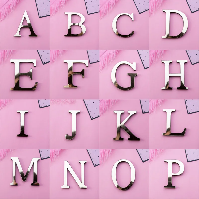 

3D Gold English Letters Mirror Acrylic Wall Sticker Bedroom Living House Festival Party Wedding Decor DIY Art Mural Alphabe Post