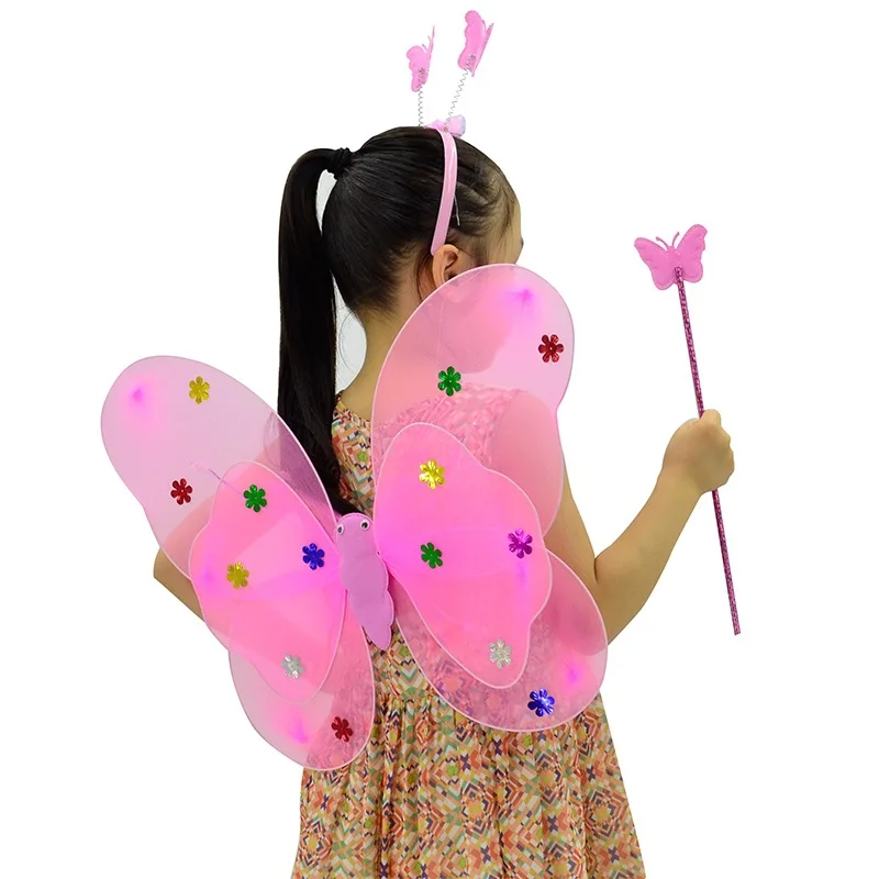 

Little Girl Stockings Butterfly Wing Angel Four Piece Suit Children's Makeup Party Butterfly Wing Hairpin Magic Stick 264