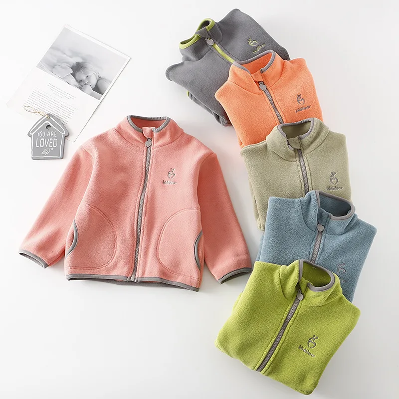

Polar Fleece Jackets For Kids Spring Girl Stand Collar Long Sleeve Warm Boys Coat Children 2-14 Years Outerwear Teenager Clothes
