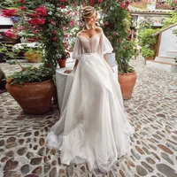 herburnl simple appliques ruffles long sleeve floor length boho wedding gowns dresses fashion style for women