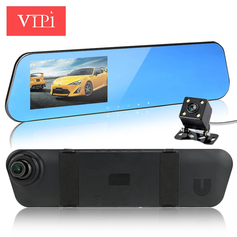 Автомобильная камера заднего вида зеркало видеорегистратор с двумя объективами