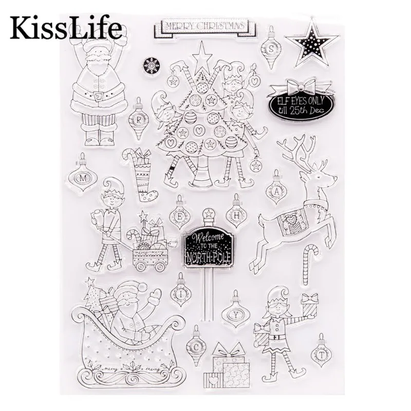 Cartoon Christmas Tree Gift Box Snow Sled Lantern Clear Stamps and Dies for Scrapbooking Card Making Stamp Die Set |