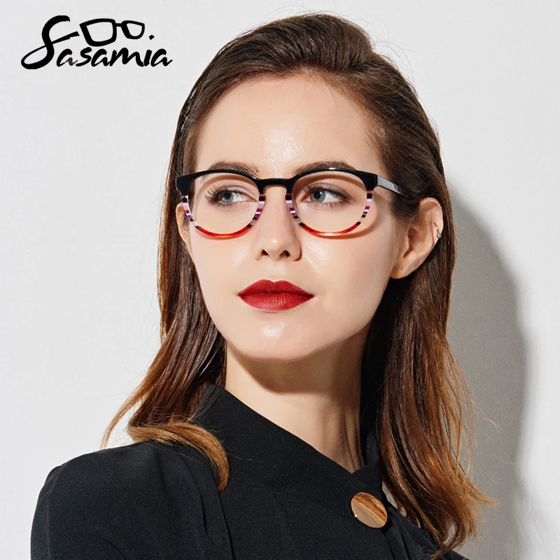 Женская оправа для очков SASAMIA Золотистая с круглыми петлями по рецепту цветная
