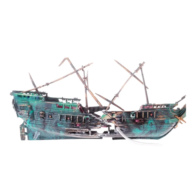 Aquarium Decorative Ship Boat Ornament Sinking Pirate Corsair Split Shipwreck Battered Sink Air-driven by extra air pump | Дом и сад