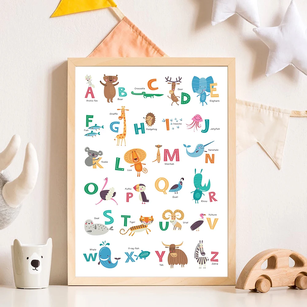 

Safari Animal Alphabet Poster Nursery Boho Canvas Painting Baby Art Print Nordic Modern Wall Picture For Kids Room Home Decor