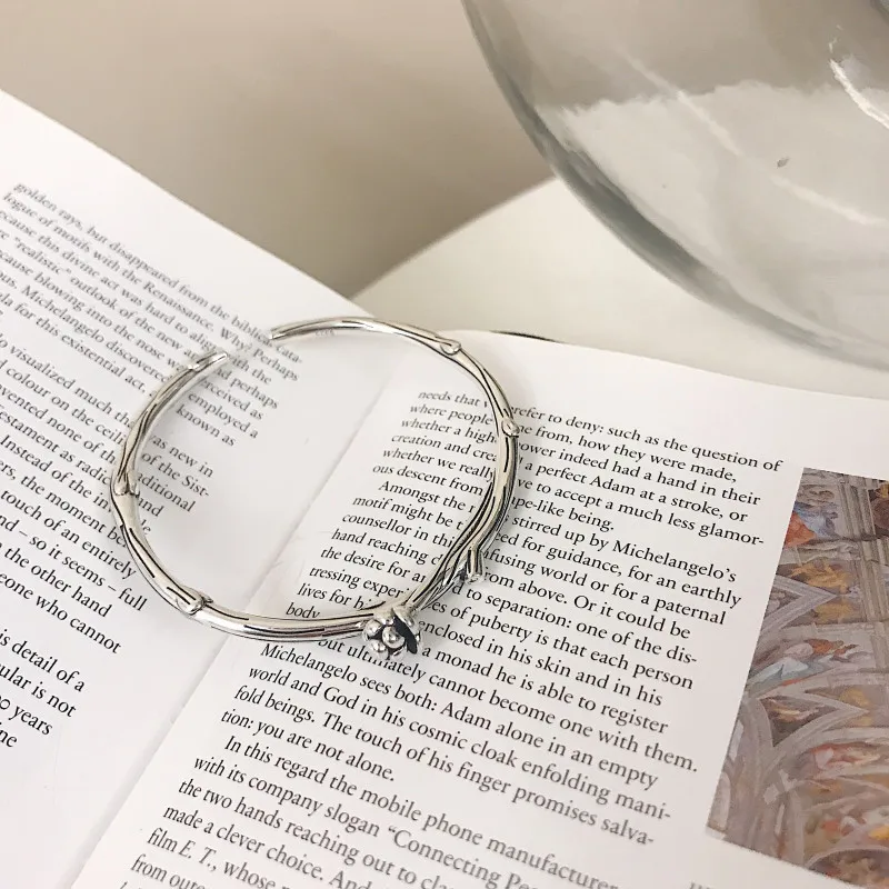

Silvology 925 Sterling Silver Vine Rose Flowers Bangles Vintage Handmade Elegant Bangles for Women New Female Jewelry Silver 925