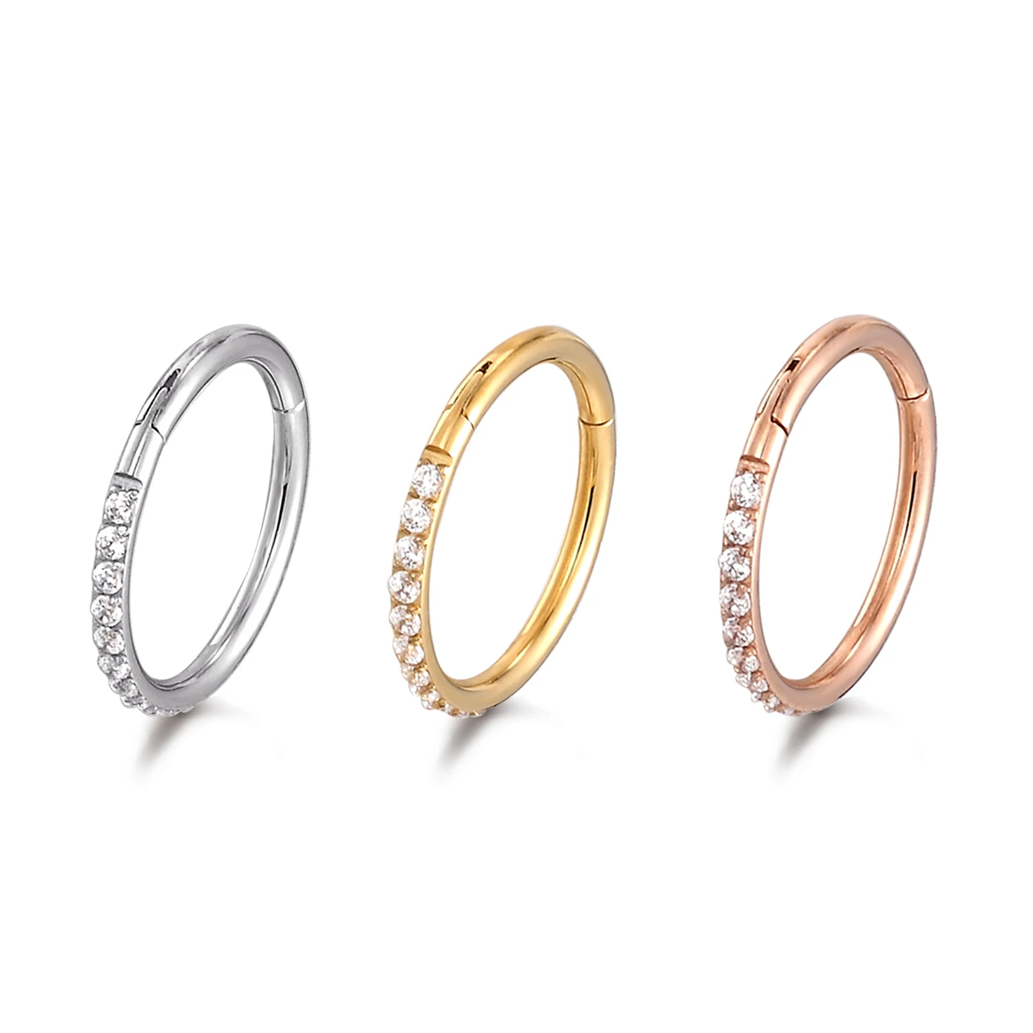 6-12mm Stainless Steel Zircon stone Hight Segment Clicker Ring Nose Septum Jewelry Earrings Septum Ring Piercing Fashion Jewelr