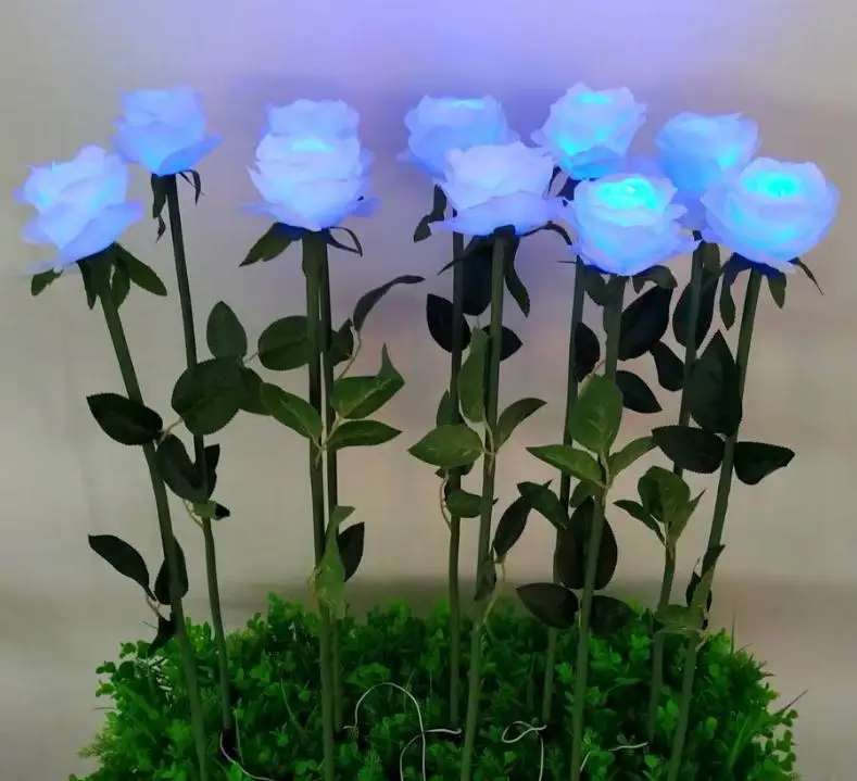 Kopen Rose Lantaarn Met Bladeren Zijden Doek Led Licht Rood Geel Blauw Kleur Vloerlamp Fit Outdoor Landschap Vierkante Tuin Decor SN3454