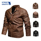 Куртка мужская мотоциклетная из искусственной кожи, повседневная байкерская куртка на молнии с флисовой подкладкой, с вышивкой, Осень-зима 2021