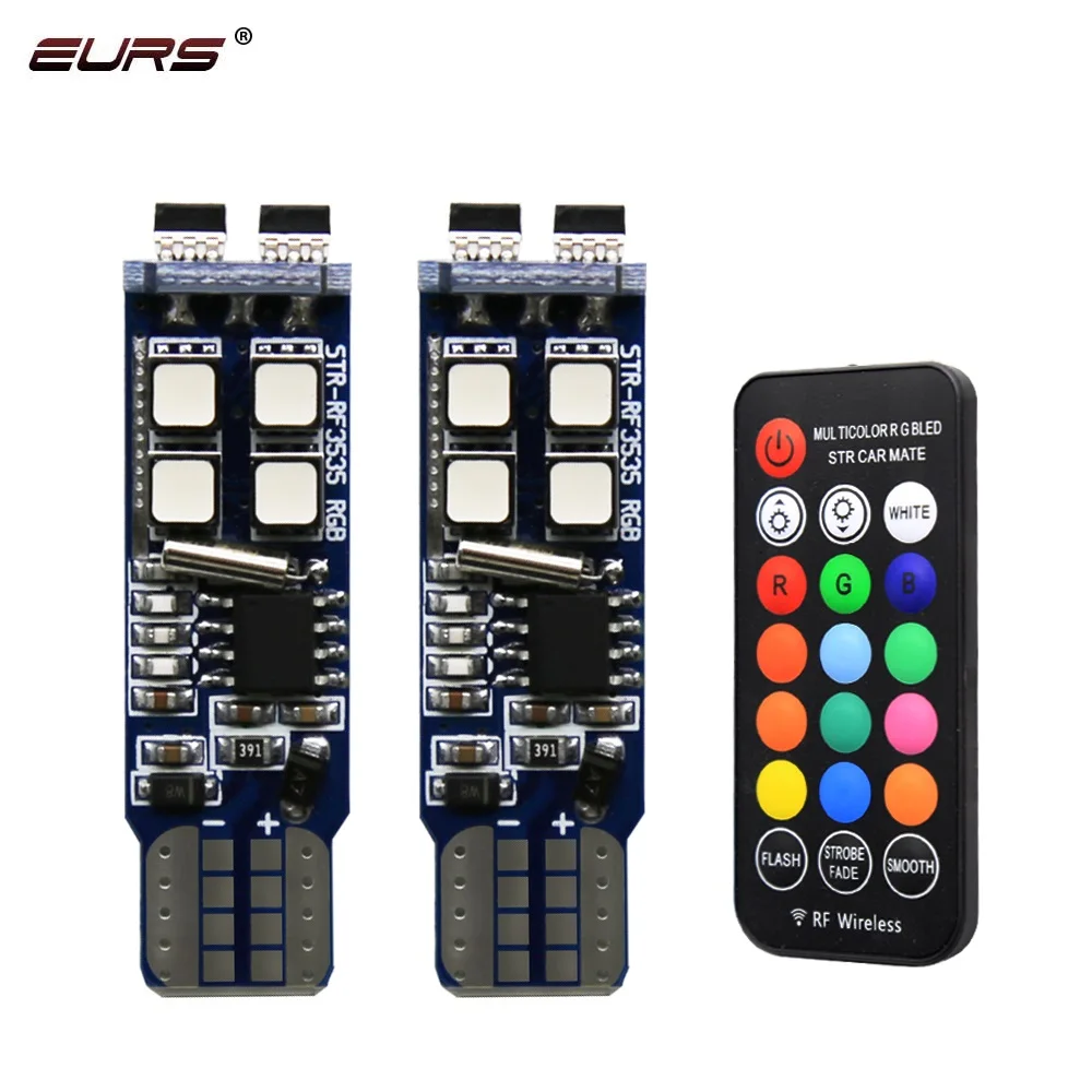 EURS RGB T10 W5W 10 SMD Цветной Автомобильный светодиодный габаритный светильник с