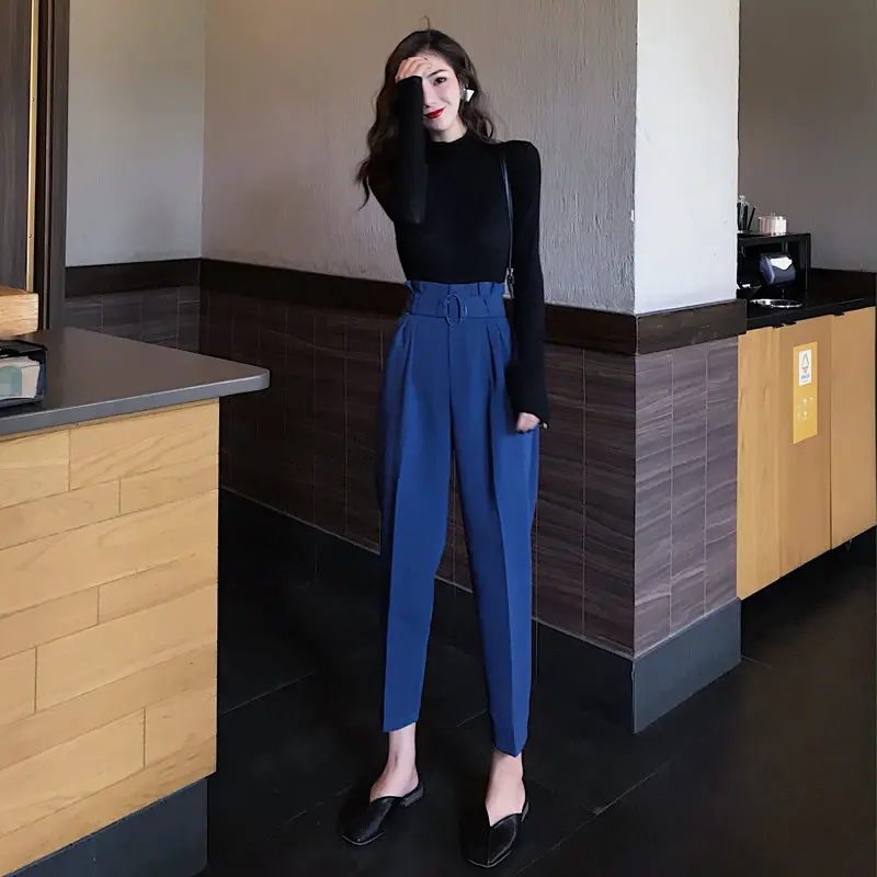 Модные шикарные Прямые повседневные брюки HziriP с тонкой текстурой и высокой