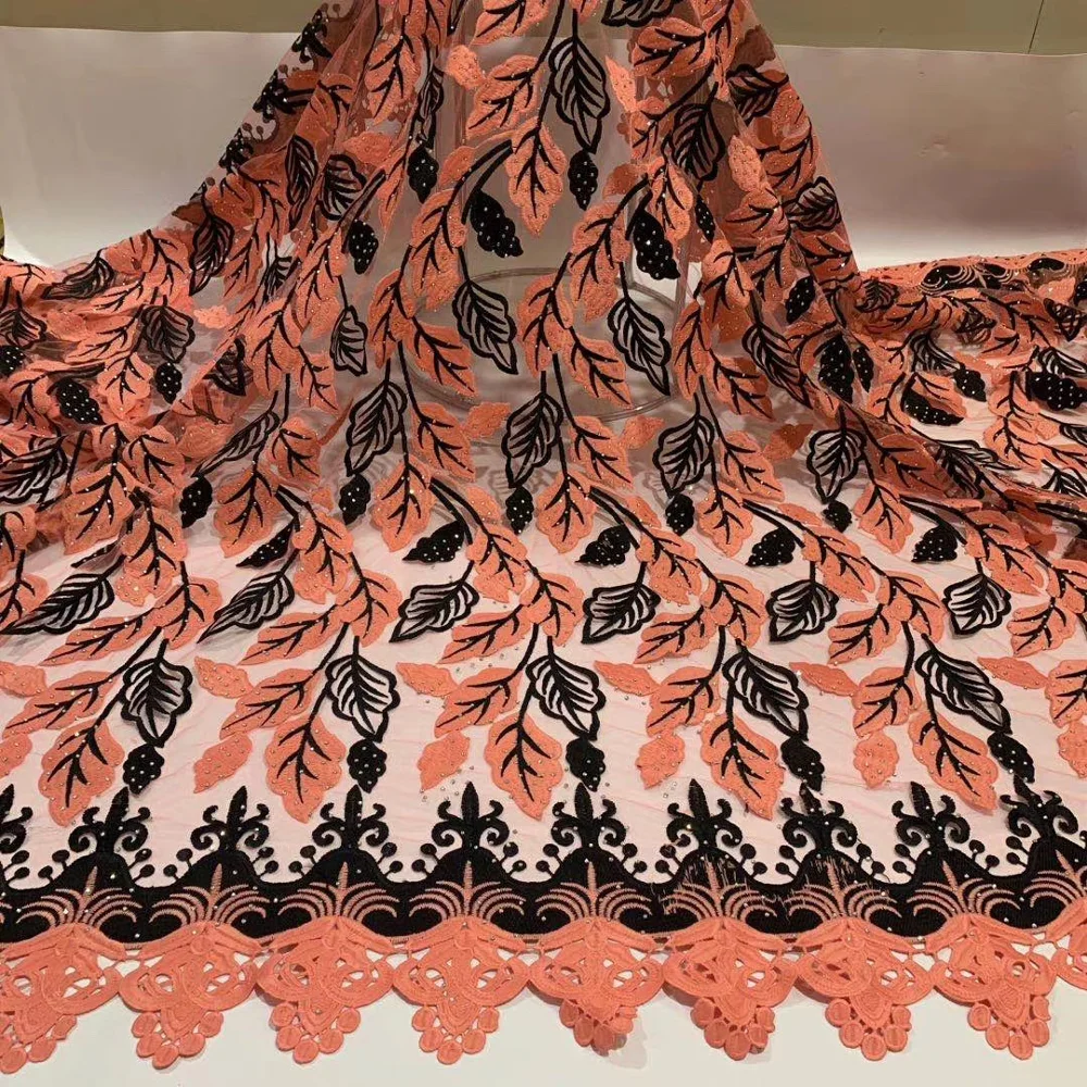 

2020 High Quality African Lace Fabric Latest African Guipure cord Lace fabrics with Stones Nigerian Net Tulle Lace for Dress