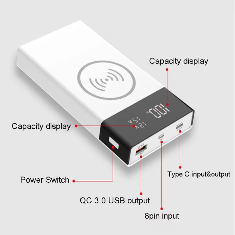 Новинка 6x18650 аккумулятор DIY Qi Беспроводное зарядное устройство QC3.0 USB Type C PD Power Bank