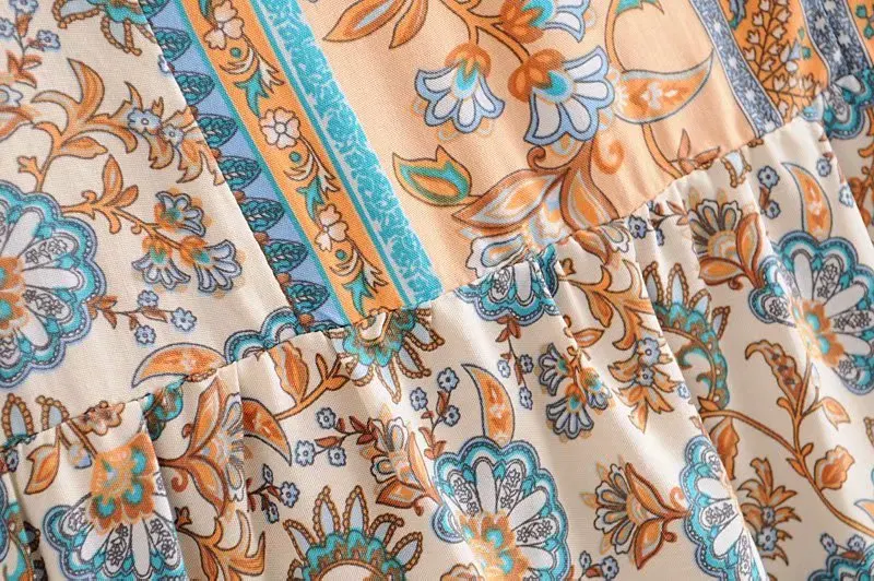 Boho Chic Женские топы, винтажные свободные блузки с цветочным принтом, женские пляжные рубашки с круглым вырезом и длинным рукавом, Blusas Mujer