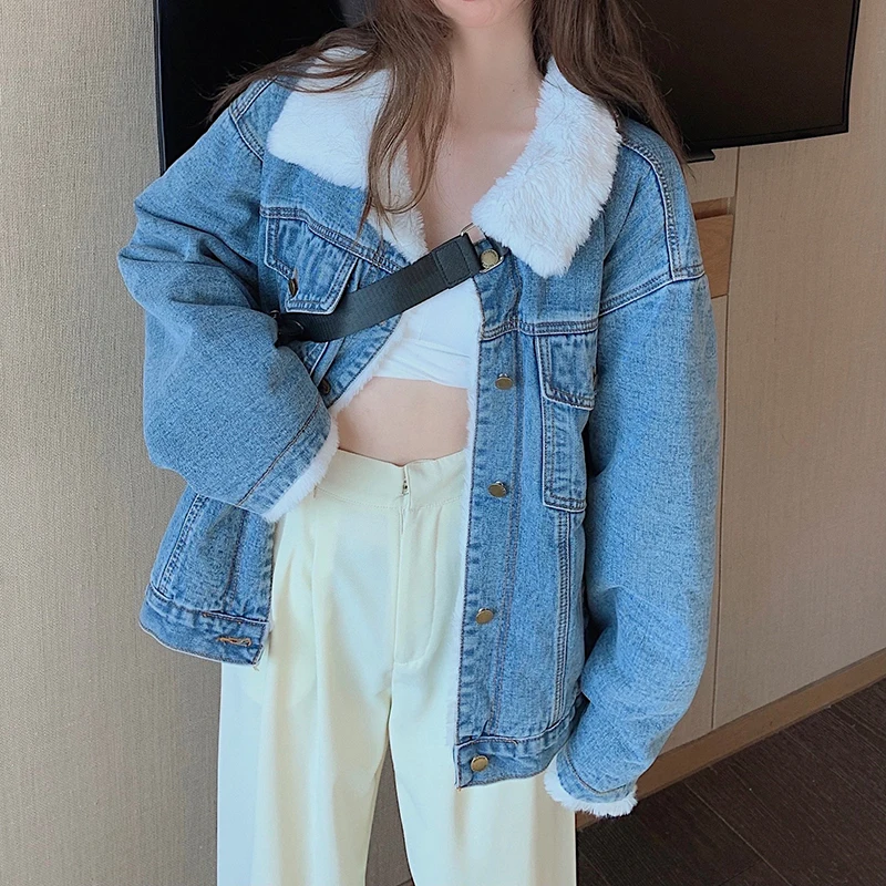 Женская джинсовая куртка-карго JMPRS Короткая свободная куртка с бархатной