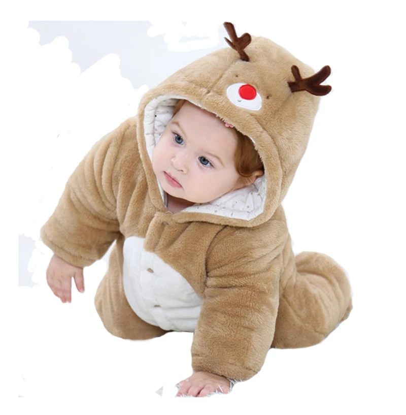 

Unisex Baby Animal Costume Winter Flannel Hooded Romper Jumpsuit Animal Cosplay Pajamas for Boys Girls