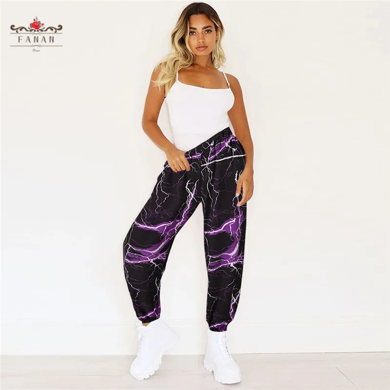 

Women Wide Legs Pants Elasticity High Waist Trousers Tie-dye Loose Casual Sport Pants Tie-feet Hip Hop Female Streetwear