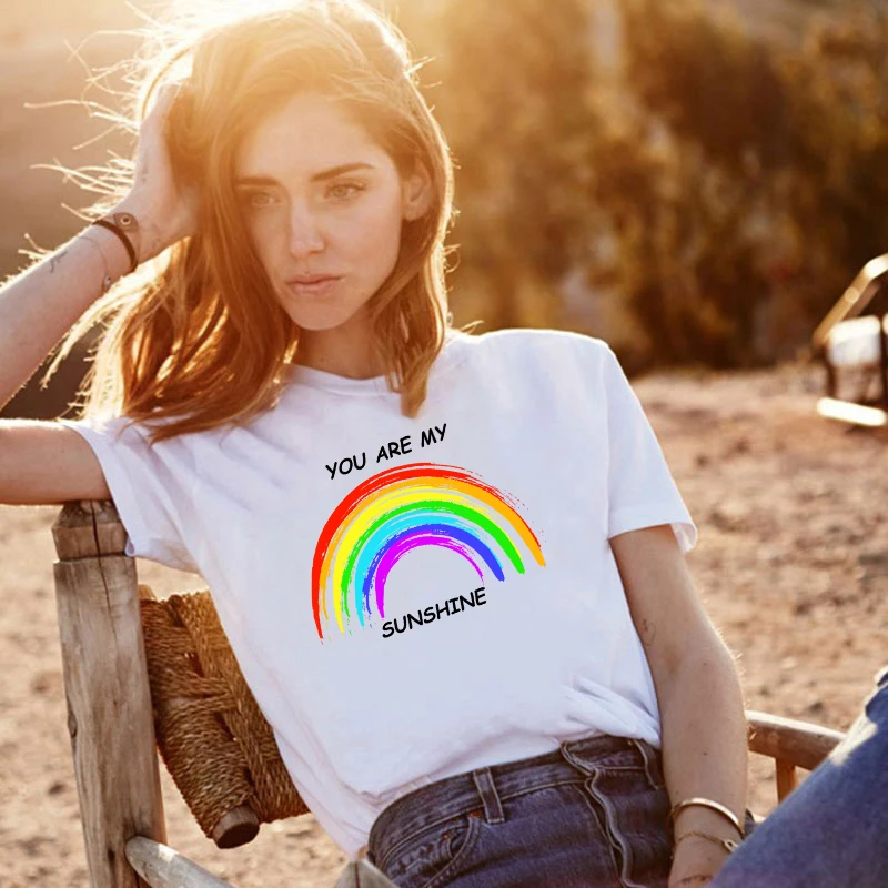 Футболка женская с круглым вырезом топ коротким рукавом радужным принтом You Are My