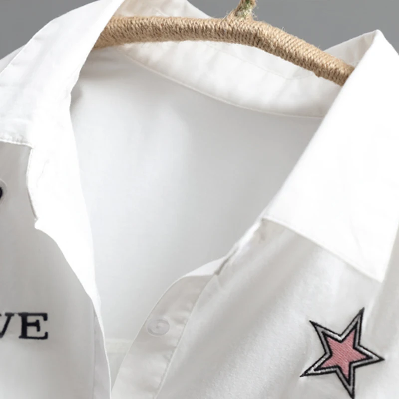 

Oversized White Shirt Women Spring Fashion Embroidery Long Shirts Womens Tops and Blouses Loose Long sleeve Casual Cotton Blouse