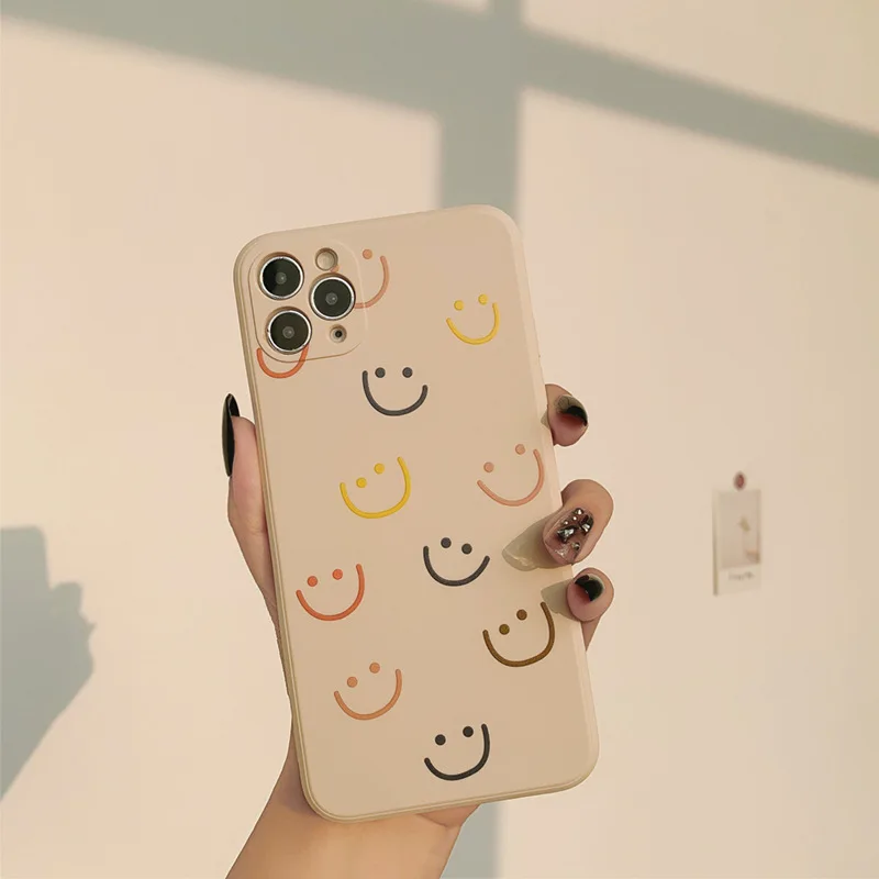 

INS Cute Cartoon Smiley Korean Phone Case For iPhone 12 11 Pro Max X Xs Max Xr 7 8 Puls SE 2020 Cases Soft Silicone Cover