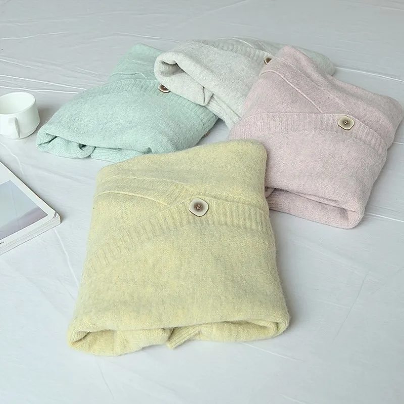 2019 однобортный вязаный кардиган с v-образным вырезом для женщин уличная зимняя