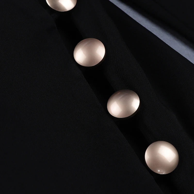 

HIGH STREET Newest Fashion 2021 Designer Runway Dress Women's Long Sleeve Gold Buttons Embellished Sexy Notched Mini Dress