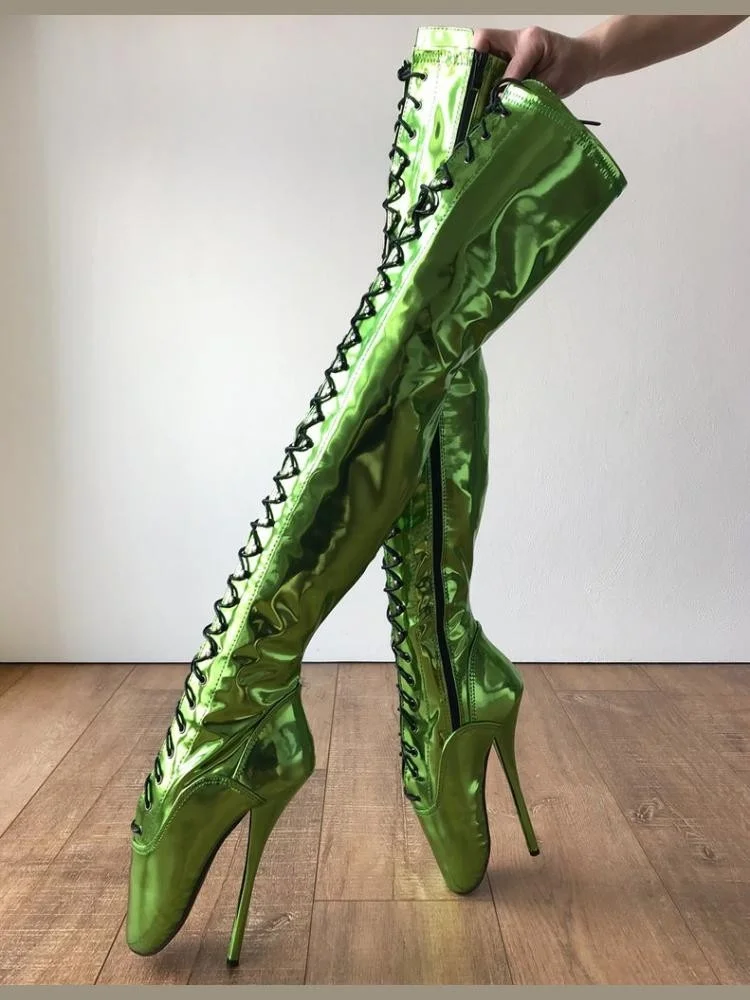 

Green Fluorescent Ballet Lace-up Over-the-knee Boots 18cm Sexy Bed Fun High Heel Nightclub Pumps Performance Shoes Botas