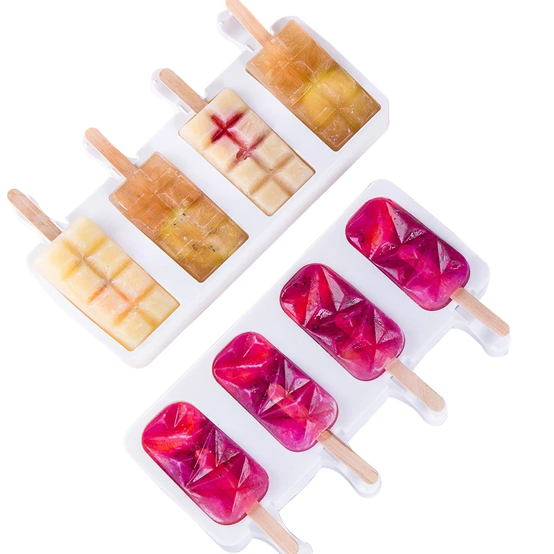 

Silicone Ice Cream Molds 4 Cell Ice Cube Tray Food Safe Popsicle Maker DIY Homemade Freezer Ice Lolly Mould Home Ice Cream tools