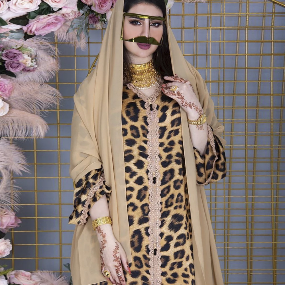 Рамадан ИД 2021 Для женщин Jelleba платья макси свободные леопардовая расцветка с