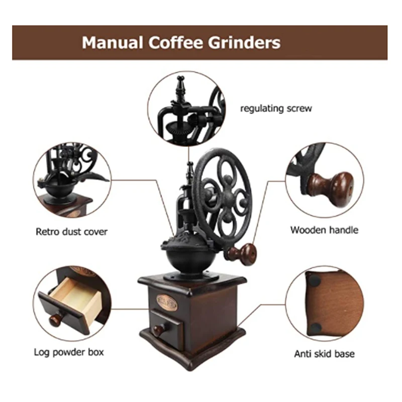 Manual Coffee Grinder Wooden Coffee Bean Mill Grinding Ferris Wheel Retro Handmade Crank Coffee Beans Maker Home Kitchen Tools enlarge