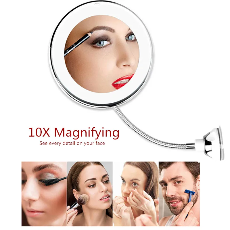 Косметическое зеркало на присоске светодиодный 10X увеличительное гибкое