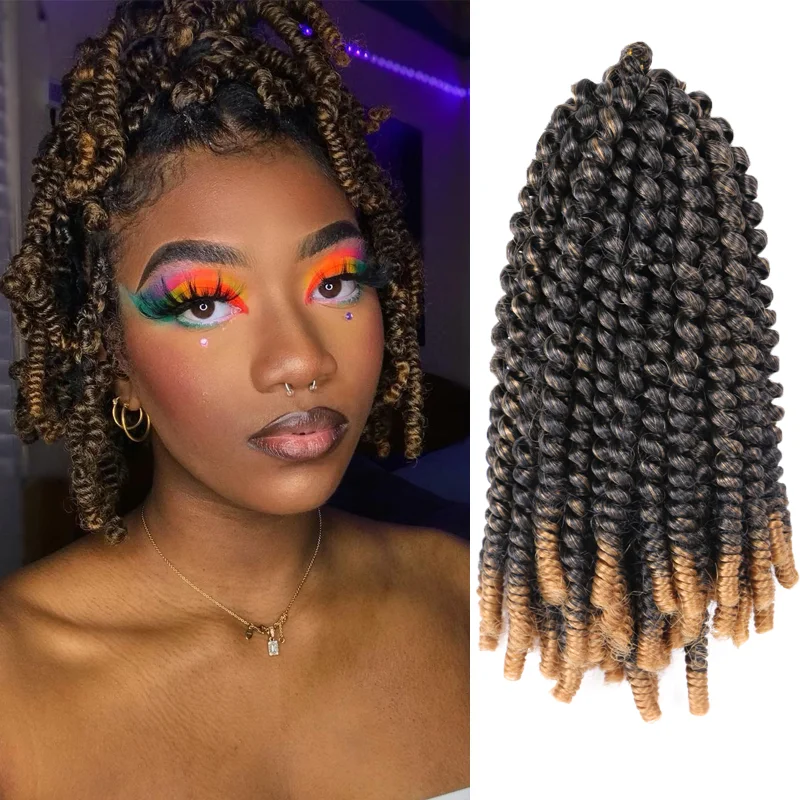 

Spring Twist Synthetic Crochet Braids 8 Inch Bomb Twist Braiding Hair Ombre Kinky Curly Crochet Hair Extensions 30 Roots