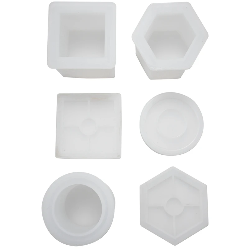 

6 Pack Big Diy Planter Pot Mold Hexagon Cubic And Cylinder Resin Mold 3 Pack Coaster Silicone Mold Round Square Hexagon Square S