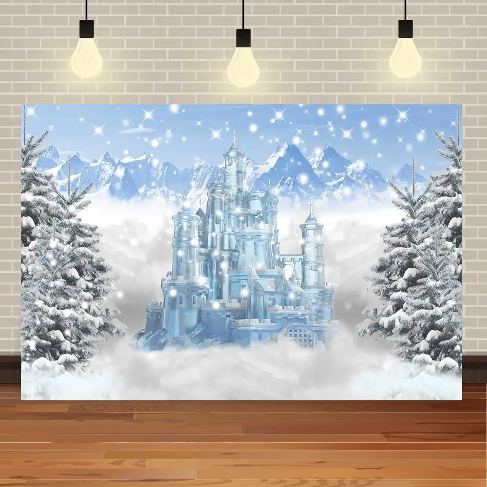 Seekpro Winter Forest Christmas Backdrop Snow Scene Trees Frozen Castle Background Child Birthday Art Portrait Photo Studio