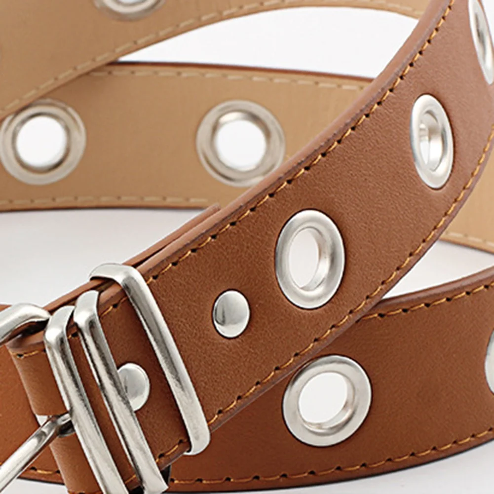 

Fashion Harajuku Women Punk Chain Belt Adjustable Black Single Eyelet Grommet Metal Buckle Leather Waistband For Jeans