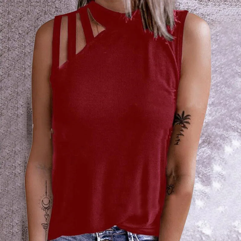 

Women Sexy Hollow Out Halter Blouse Shirt Summer Sleeveless Loose Tops Pullover 2021 Spring Female Casual Shirt Blusa Streetwear