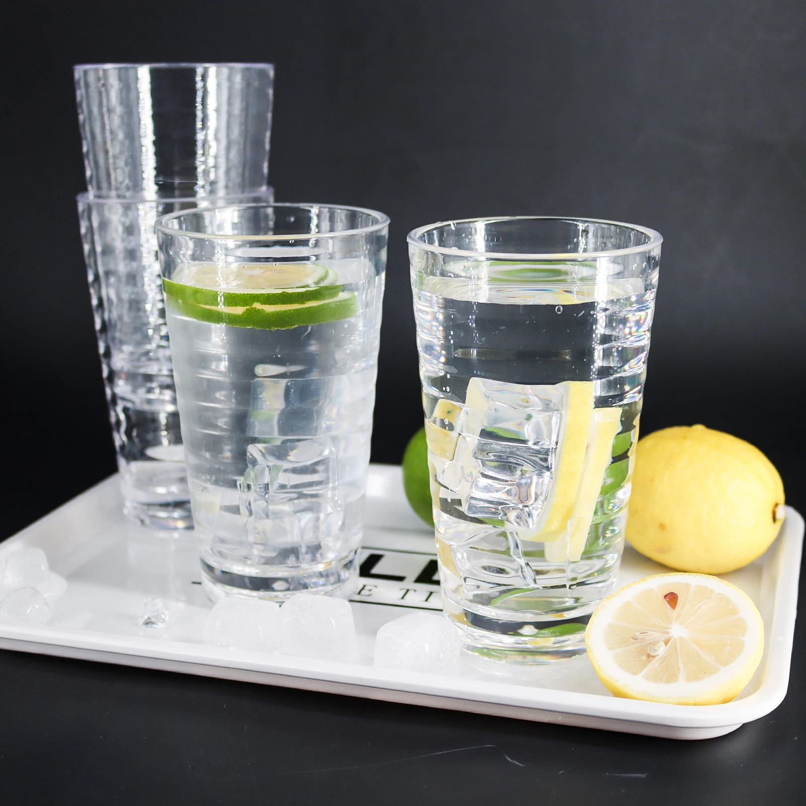 

4 PCS 385ml Stackable Plastic Cup Drinking Juice Milk Sodas like Glass Cup Drink ware With Thread Design