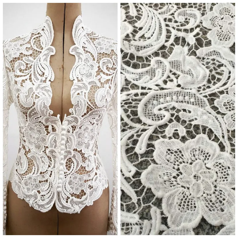 Изысканная гипюровая ткань вышивальный шнур кружева белого цвета для шитья
