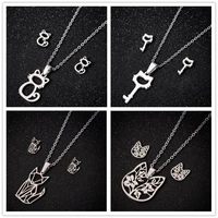 cute cat stainless steel cat jewelry sets fashion women animal kitten kitty chain necklaces earings pop pet gift kolczyki 2020