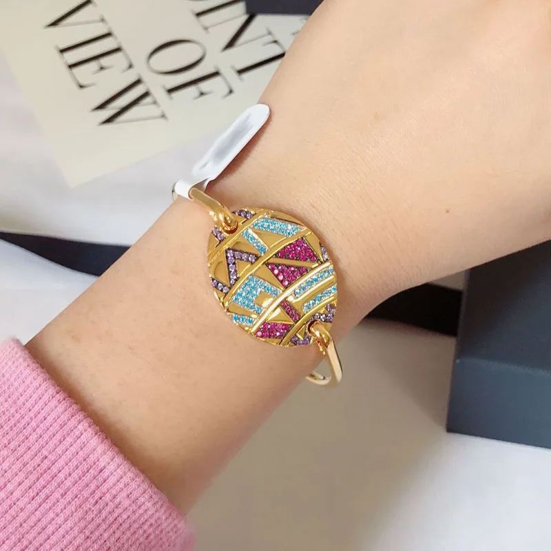 UMGODLY Luxury Brand Fashion Bracelet Multicolor Stones Tribal Bangle with Oval Plate Geometric Shapes Women Mana Jewelry | Украшения и