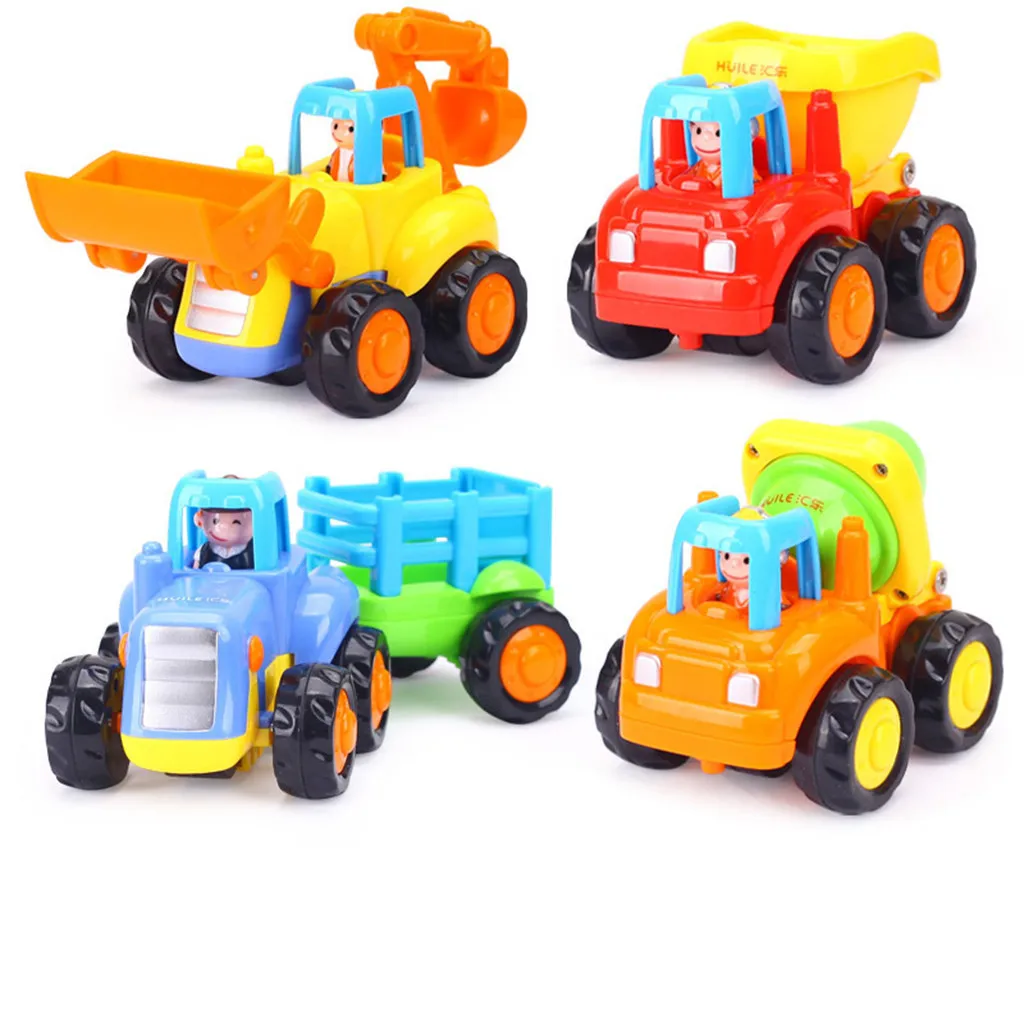 4pcs Friction Powered Car Toys Push And Go Construction Vehicles Cars Child Birthday Surprises For 1-3 Year Old Kids #C |