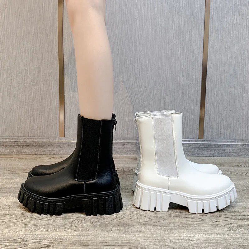 

2021 Fashion Women Ankle Boots Luxury Chelsea Boots Chunky Autumn Winter Shoes Platform Wear-resistant Non-slip Boots