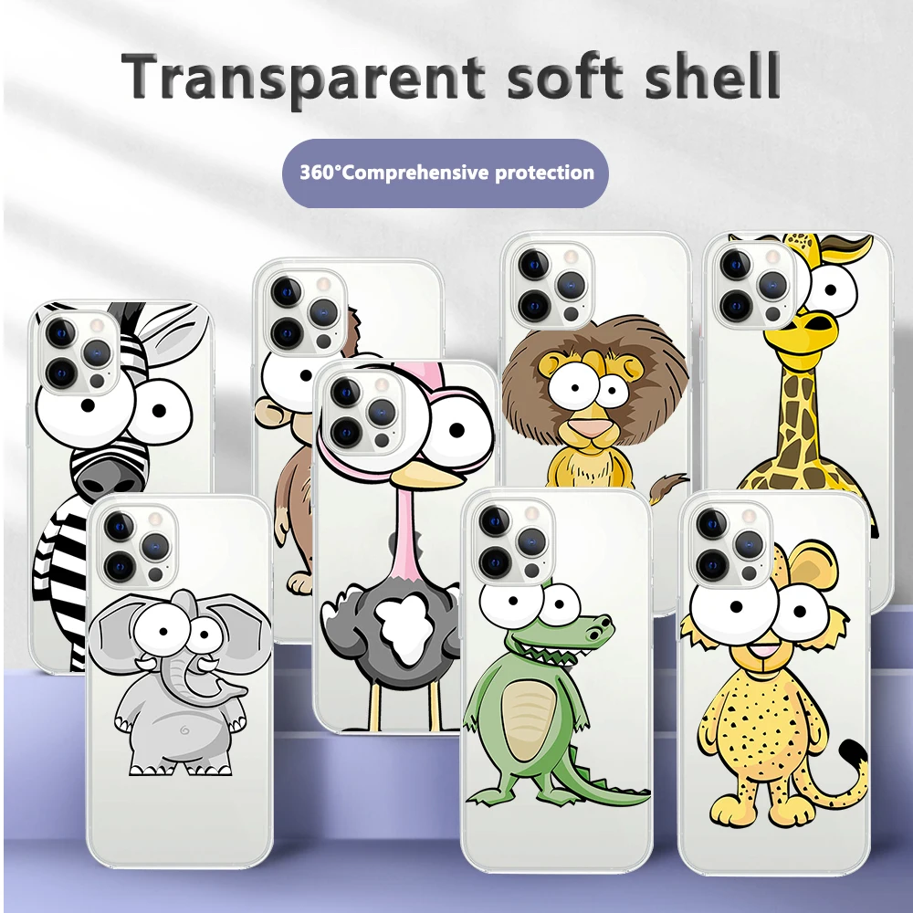 

Phone Case For iPhone 13 11 12Pro Max X XR XSMax 7 8 Plus SE2 Funny Animals Cover Clear Soft TPU Shockproof For iPhone 13 Pro