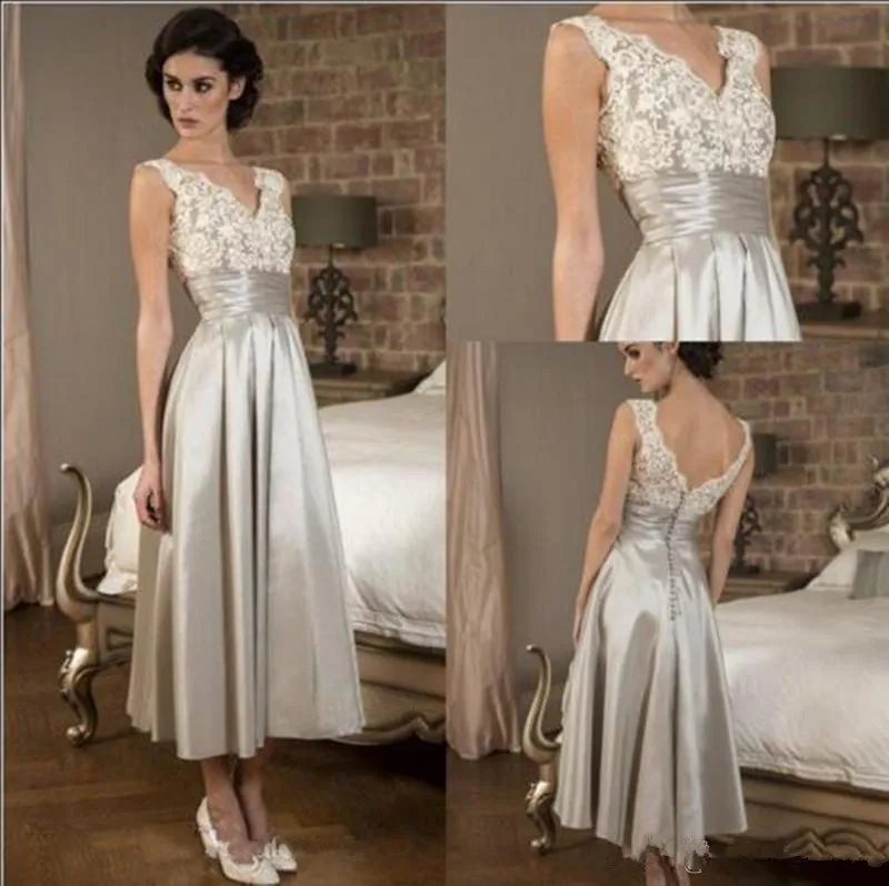 

Элегантное платье для матери невесты 2019, недорогое кружевное вечернее платье без рукавов с V-образным вырезом, трапециевидная длина до сере...