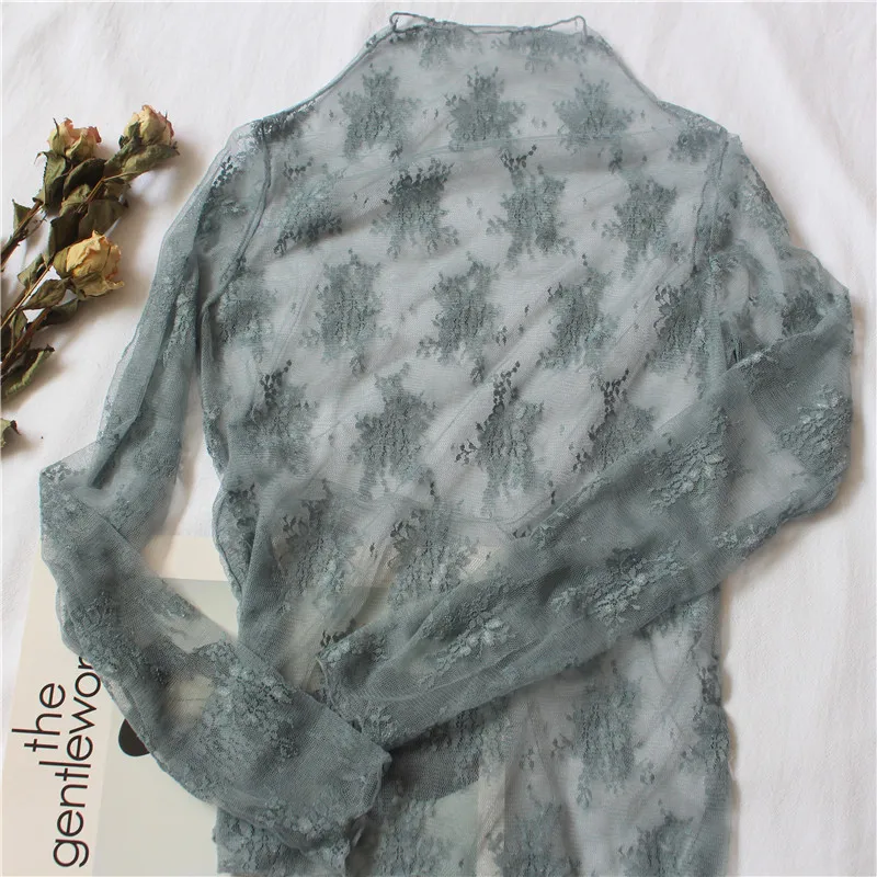 

Summer Women Lace Floral Embroidery Blouses Shirt Ladies tops Sexy mesh Blouses Transparent Elegant See-through Black Shirt