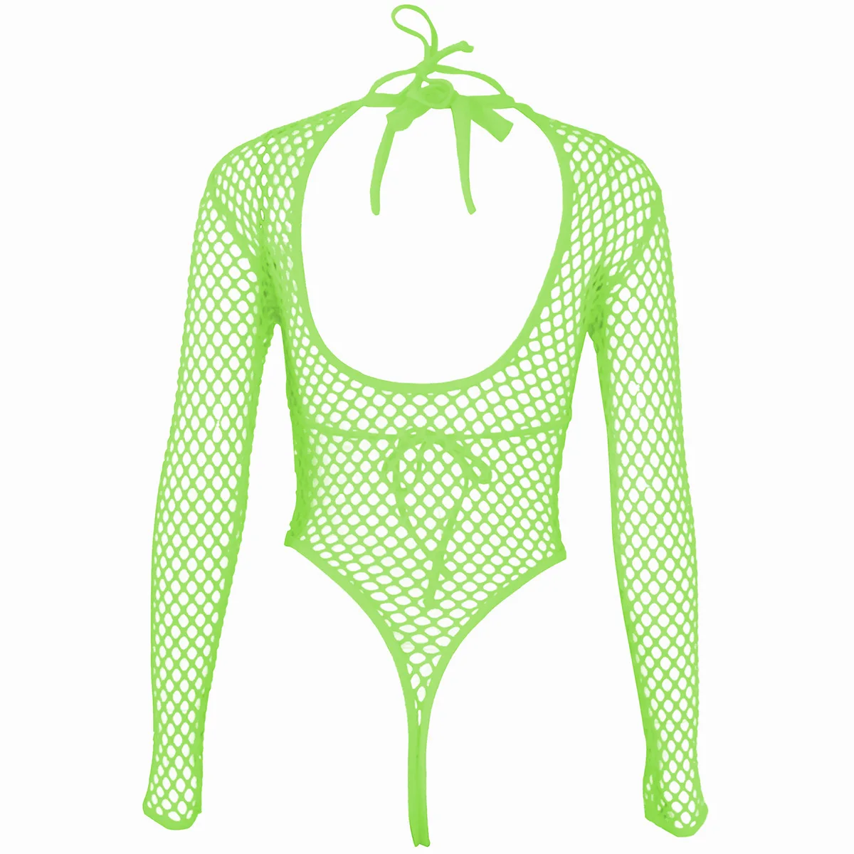 Neon Mesh One Piece Swimsuit Thong One Piece Swimwear Women Fishnet Tanga Swimsuit Sexy Bathing Suit High Neck Monokini